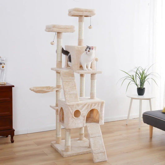 Arbre à chat XXL blanc à plusieurs niveaux avec perchoirs confortables