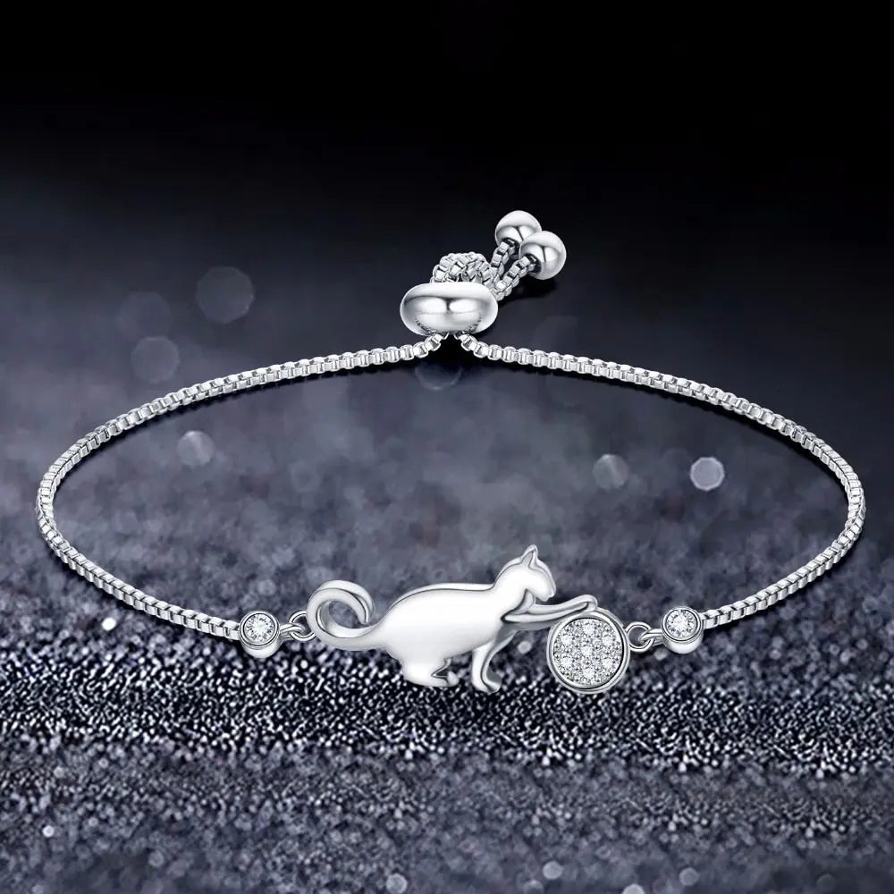 Bracelet de chat ajustable en argent