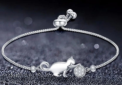 Bracelet de chat ajustable en argent