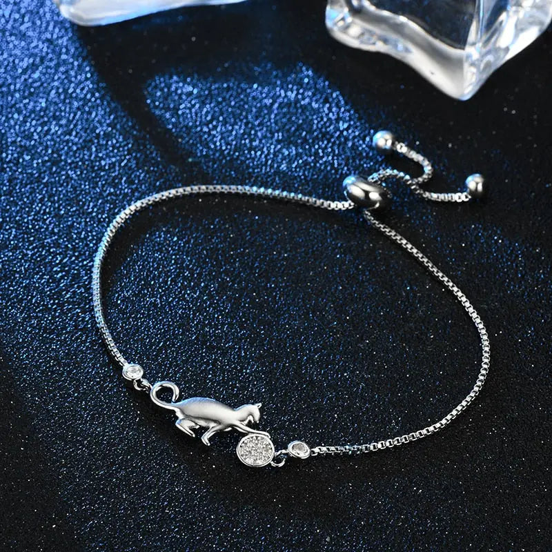 Bracelet de chat ajustable en argent