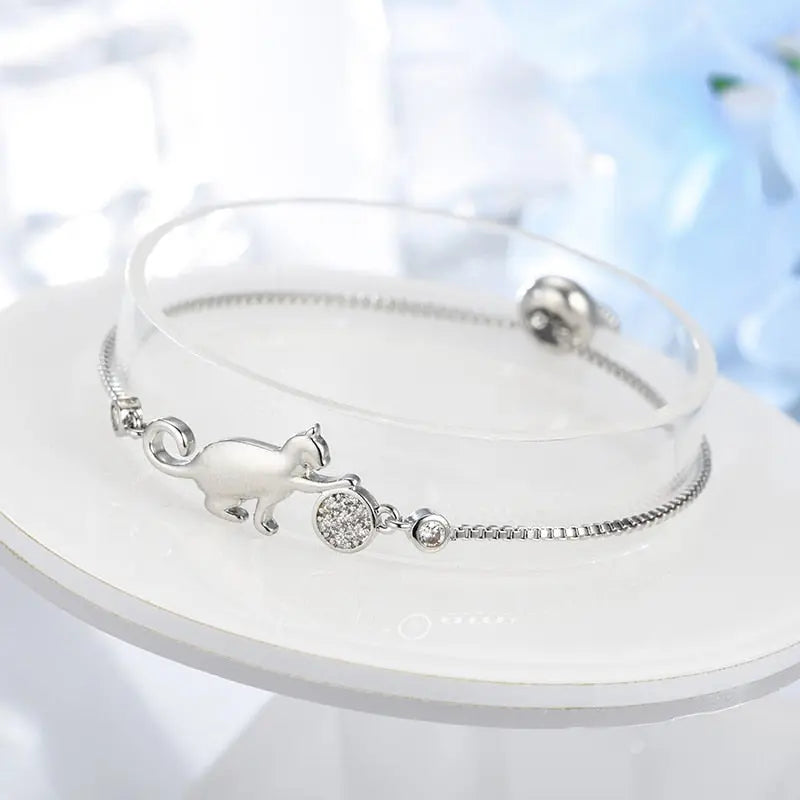 Bracelet de chat ajustable en argent