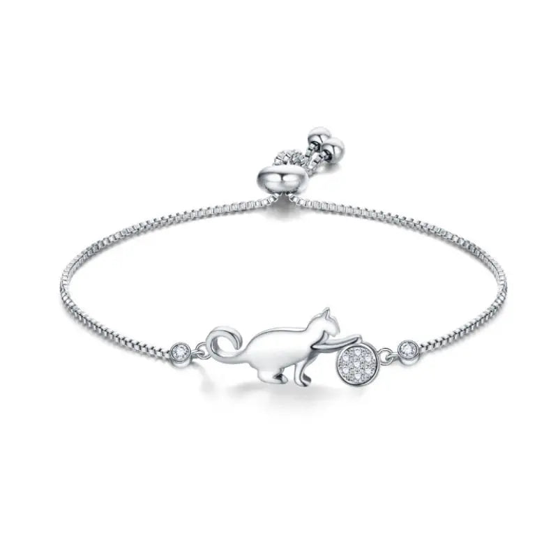 Bracelet de chat ajustable en argent