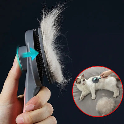 Brosse de toilettage avec bouton en acier inoxydable pour chat