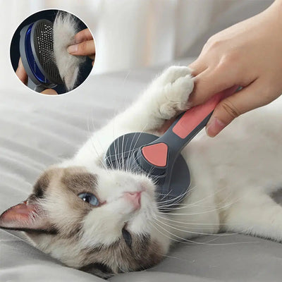 Brosse de toilettage avec bouton en acier inoxydable pour chat