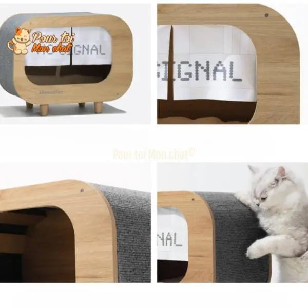 CABANE, LIT, MAISON - POUR CHAT MODERNE EN BOIS - TheRadioChat™