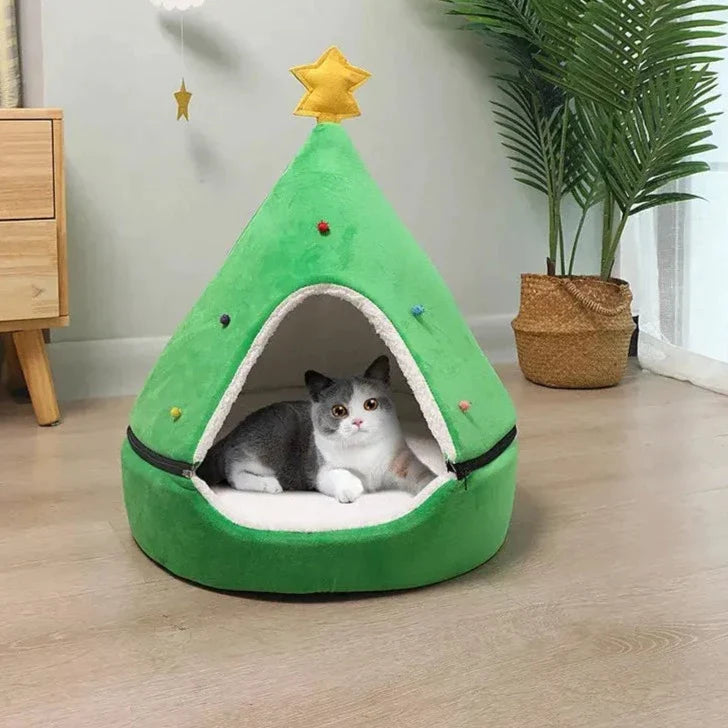 Cabane Pour Chat Sapin De Noel Vert Avec Étoile Jaune