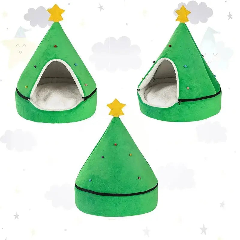 Cabane Pour Chat Sapin De Noel Vert Avec Étoile Jaune