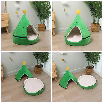 Cabane Pour Chat Sapin De Noel Vert Avec Étoile Jaune