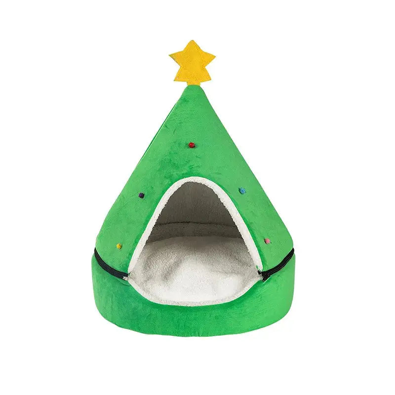 Cabane Pour Chat Sapin De Noel Vert Avec Étoile Jaune