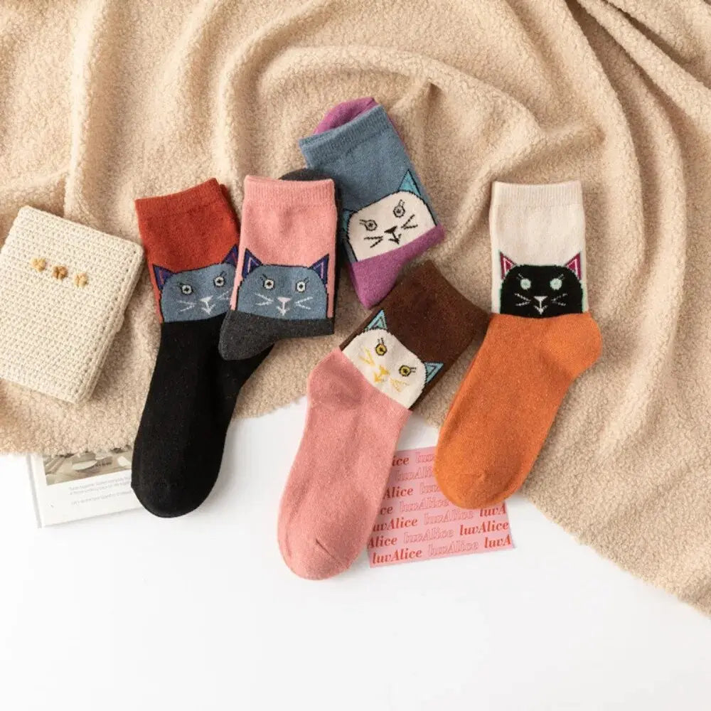 Cadeau Fan De Chat Lot De 5 Paires De Chaussettes Motif Chat