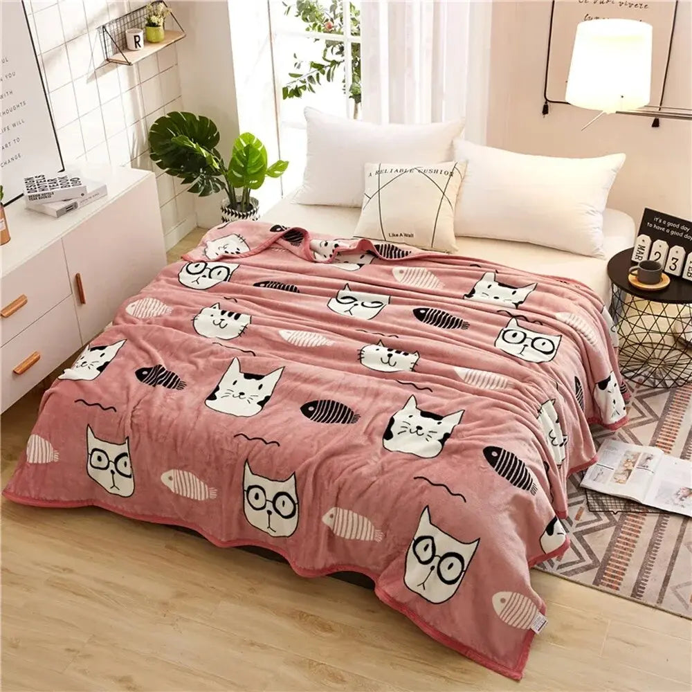 Cadeau Fan De Chat Plaid Rose Avec Tete De Chat Et Poisson