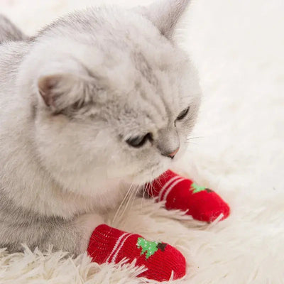 Chausson Chat avec Imprimé en Forme de Sapin de Noël