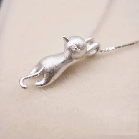 Collier et pendentif de chat de couleur argent