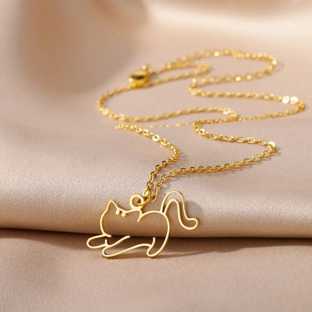 Collier pendentif chat creux pour femme