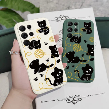 Coque de téléphone à enroulement avec design de chat pour Samsung Galaxy S23