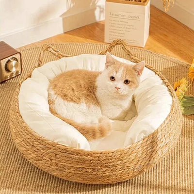 Coussin Chat Rond En Rotin Avec Des Oreilles De Chat