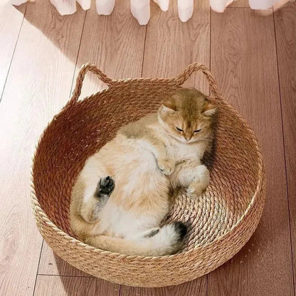 Coussin Chat Rond En Rotin Avec Des Oreilles De Chat