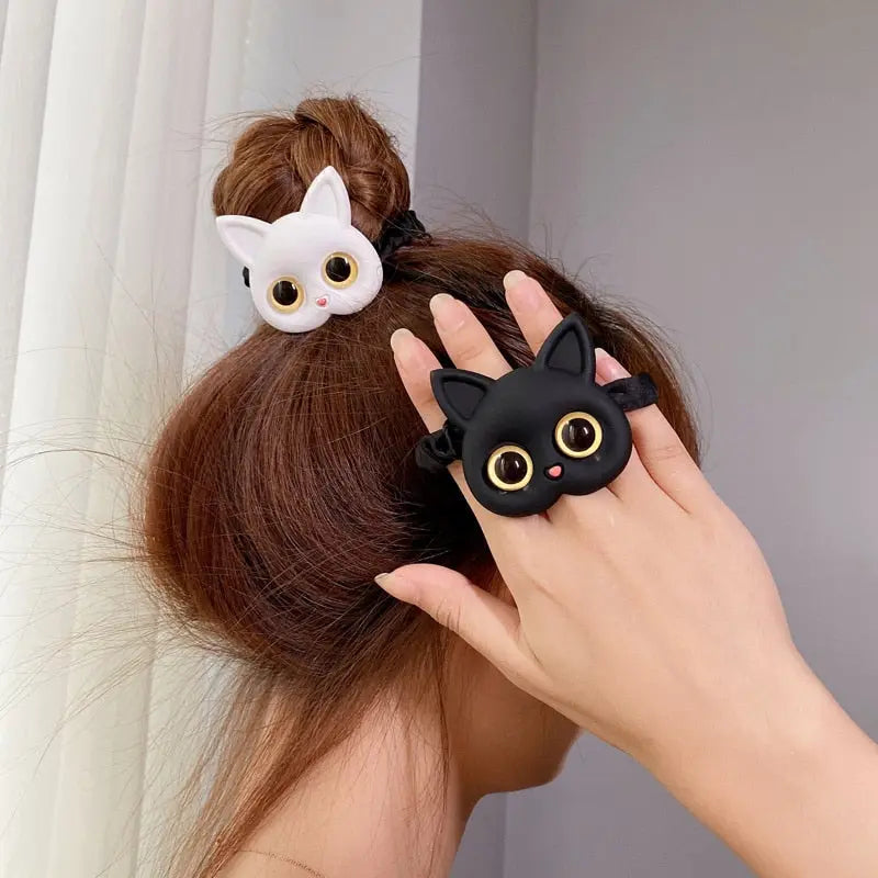 Élastique pour cheveux en soie en forme de chat