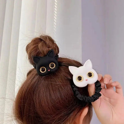 Élastique pour cheveux en soie en forme de chat