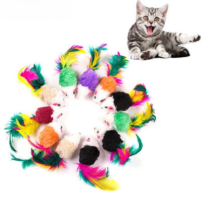 Ensemble de dix souris en peluche avec plumes colorées pour chat