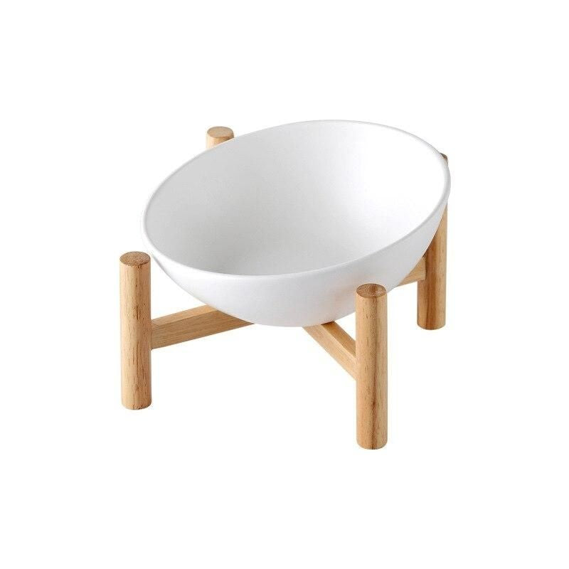 Gamelle pour chat design en porcelaine et céramique avec support en bois - Tendre Fripouille