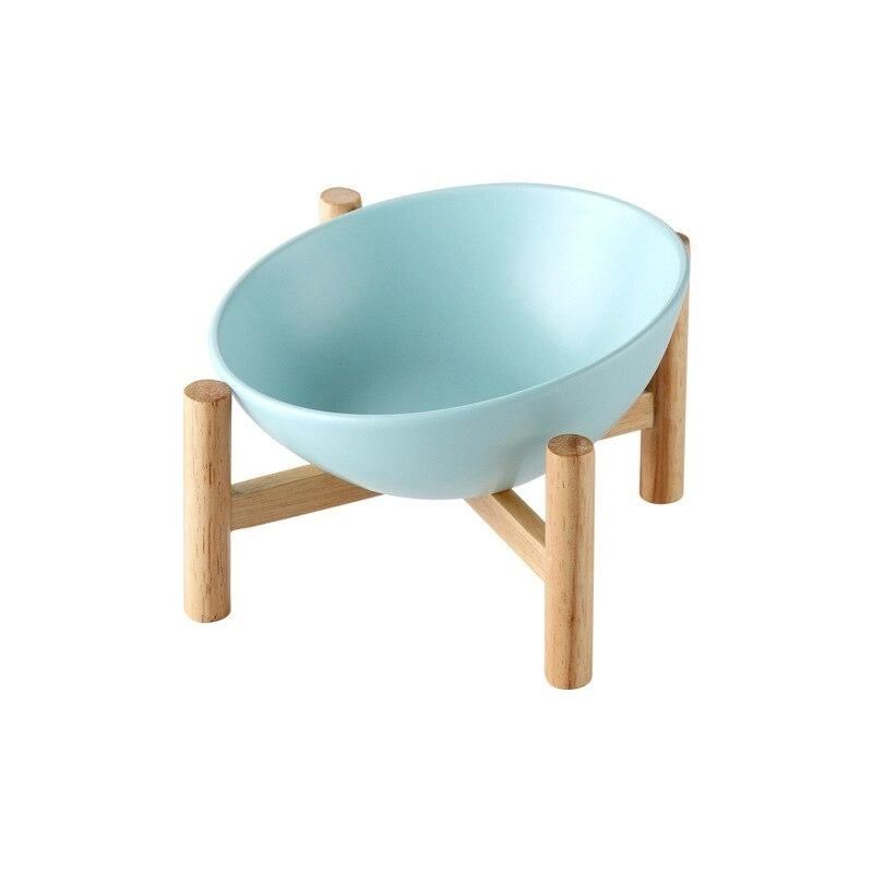 Gamelle pour chat design en porcelaine et céramique avec support en bois - Tendre Fripouille