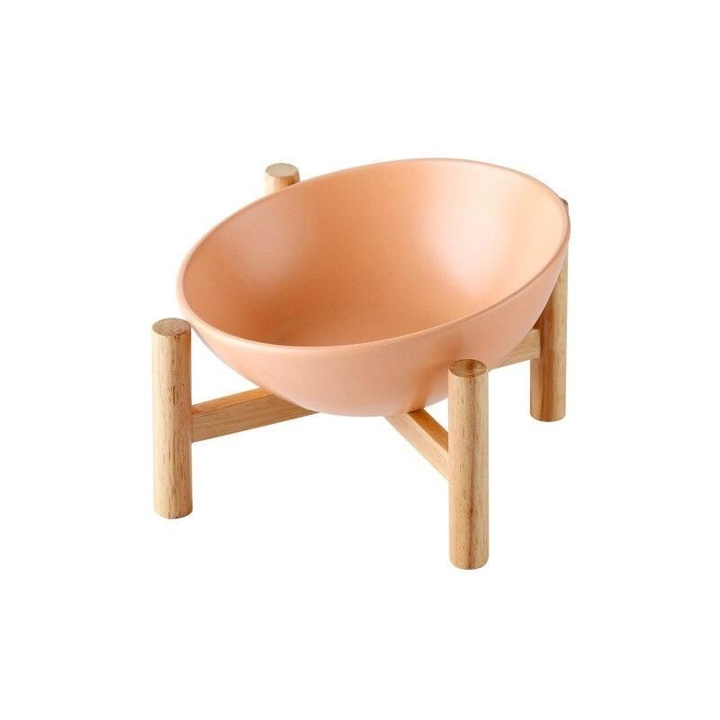 Gamelle pour chat design en porcelaine et céramique avec support en bois - Tendre Fripouille