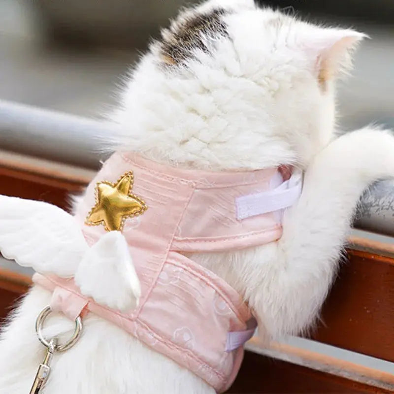 Harnais Chaton avec des Ailes Blanches et une Étoile Jaune