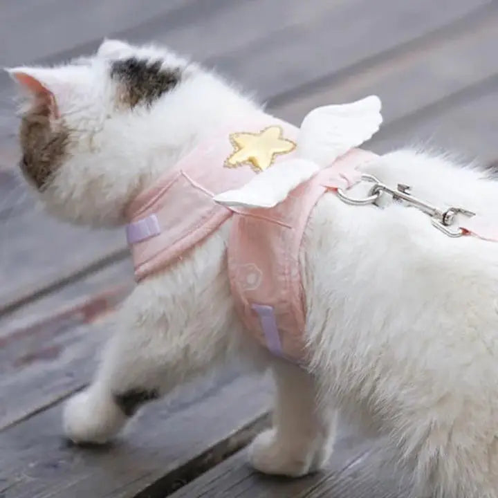 Harnais Chaton avec des Ailes Blanches et une Étoile Jaune