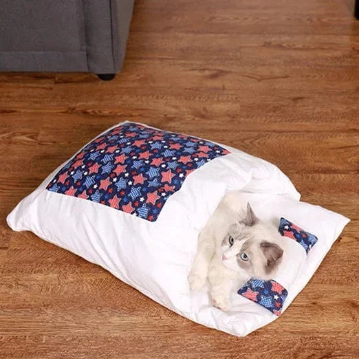 Lit Pour Chat Façon Sac De Couchage Avec Un Petit Oreiller