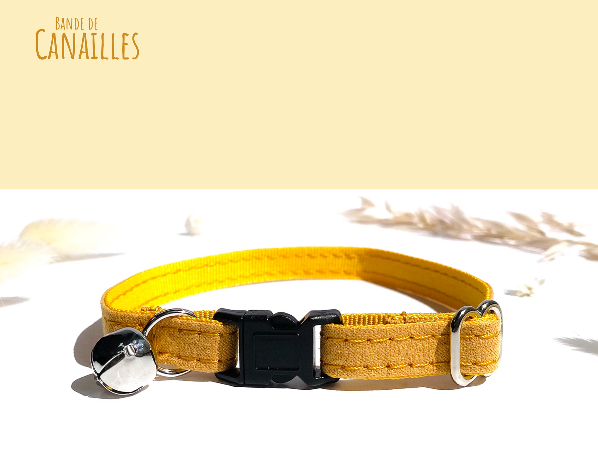 Collier Chat Anti-Étranglement Coton Jaune