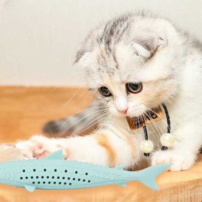 Jouet brosse à dents en forme de poisson en silicone et herbe à chat