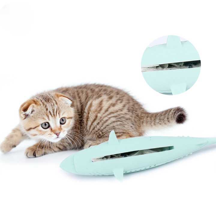 Jouet brosse à dents en forme de poisson en silicone et herbe à chat