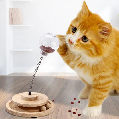 Jouet interactif pour l'alimentation pour chat avec socle en bois