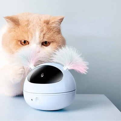 Jouet rotatif électrique lumineux à laser avec plumes pour chat