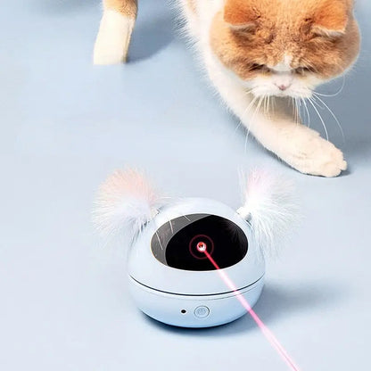 Jouet rotatif électrique lumineux à laser avec plumes pour chat