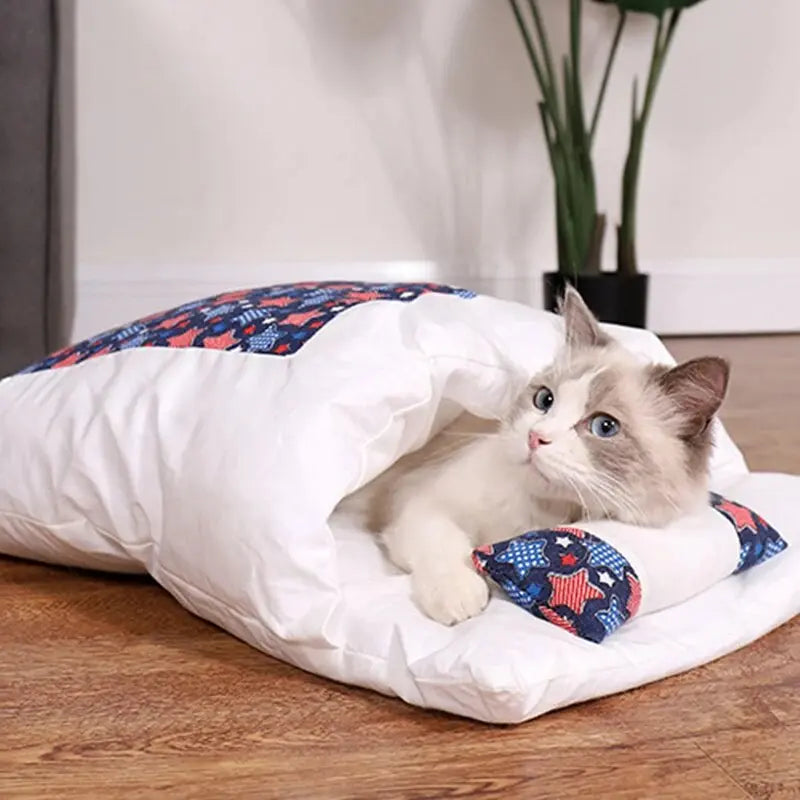 Lit Pour Chat Façon Sac De Couchage Avec Un Petit Oreiller