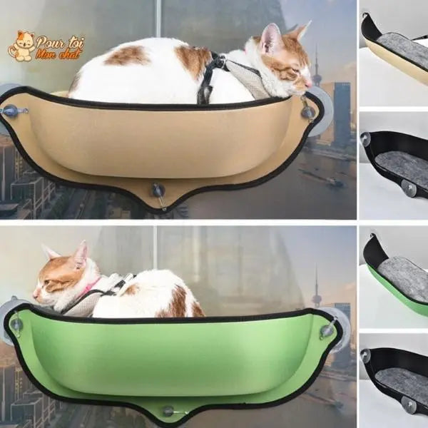 Lit suspendu à ventouses pour chat - Hamac-Fenêtre-Chat™