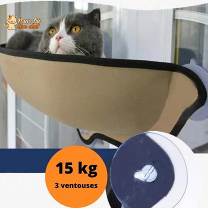 Lit suspendu à ventouses pour chat - Hamac-Fenêtre-Chat™