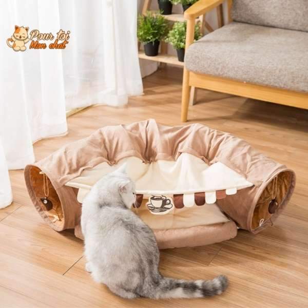 Tunnel de Jeu avec Coussin pour Chat - CoussiCat™