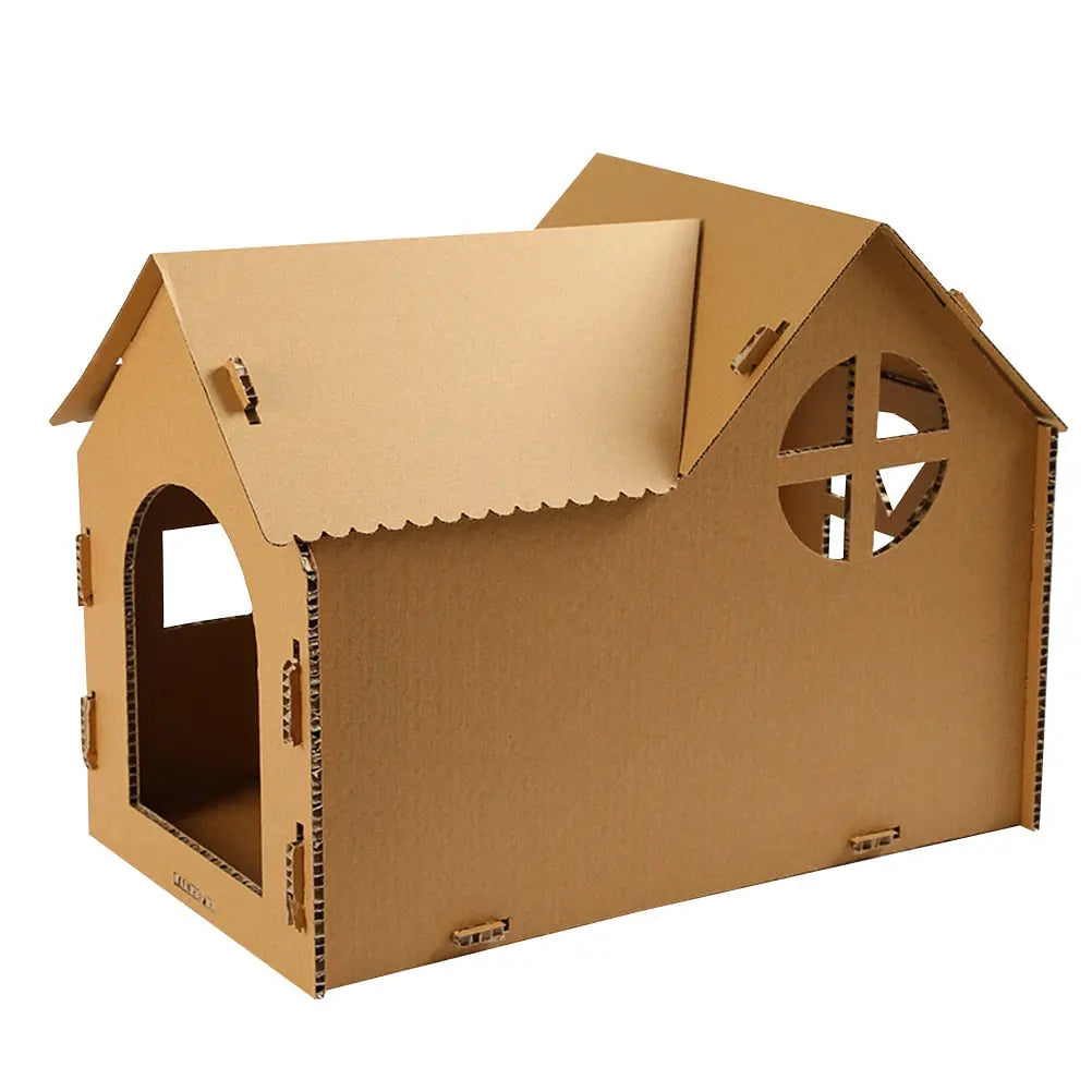 Maison de chat à gratter semi-fermée en papier ondulé