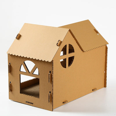 Maison de chat à gratter semi-fermée en papier ondulé