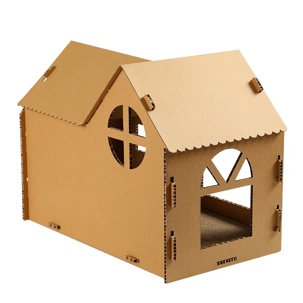 Maison de chat à gratter semi-fermée en papier ondulé