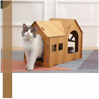 Maison de chat à gratter semi-fermée en papier ondulé