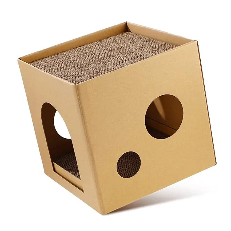 Maison en carton ondulé à gratter pour chat