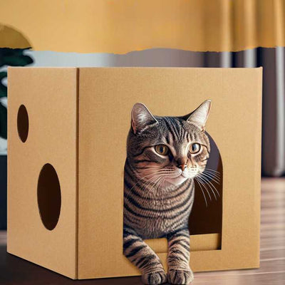 Maison en carton ondulé à gratter pour chat