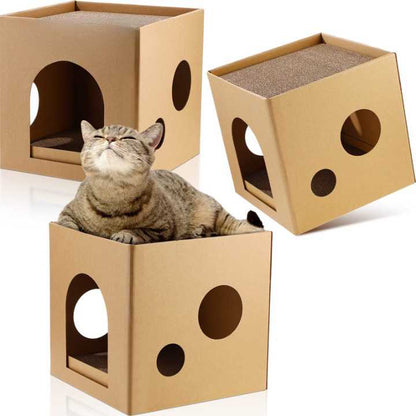 Maison en carton ondulé à gratter pour chat