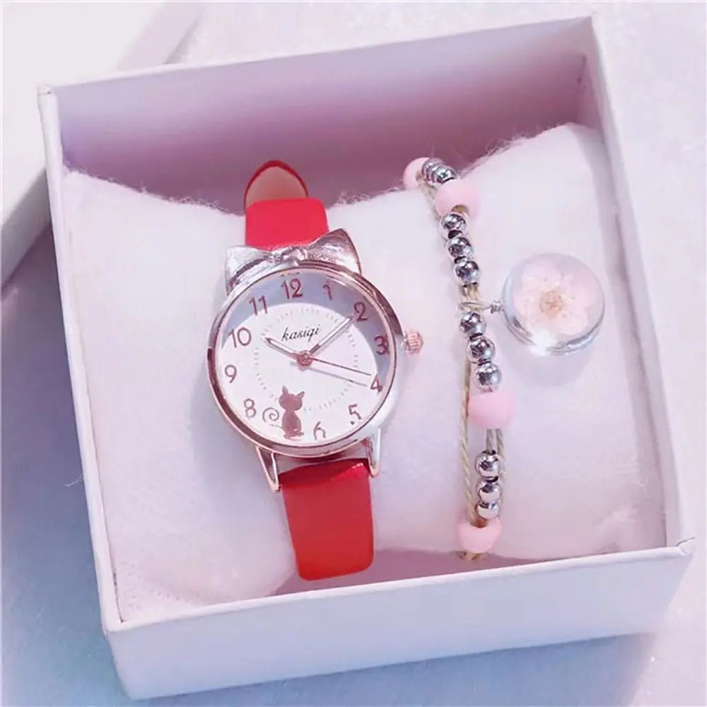 Montre à quartz avec oreilles de chat pour fille