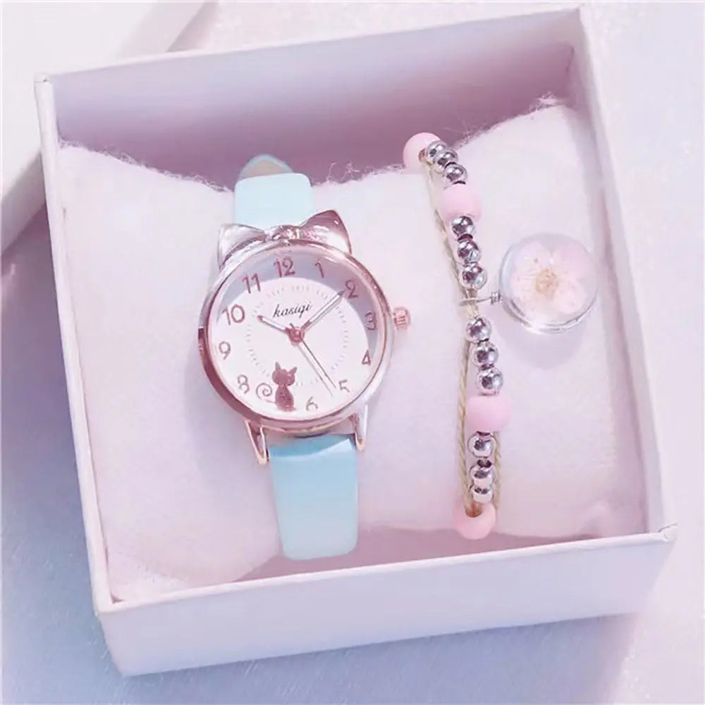 Montre à quartz avec oreilles de chat pour fille