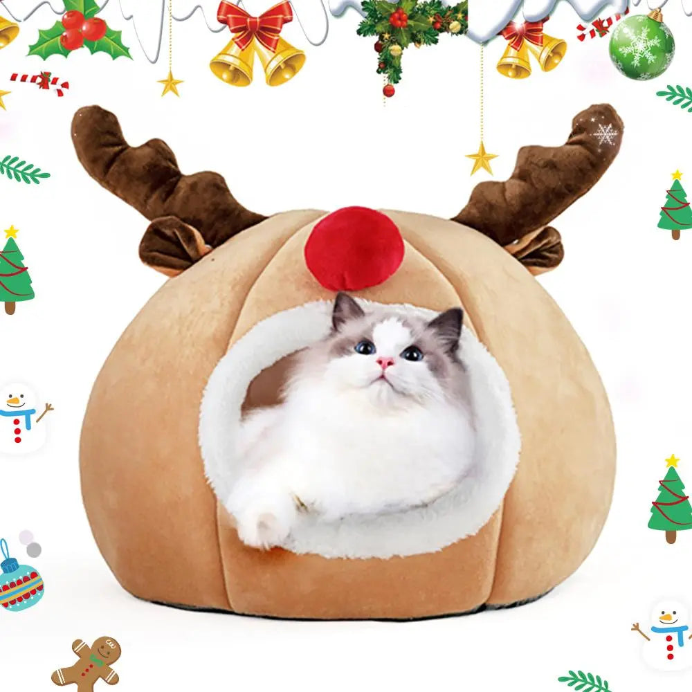 Noël Lit et Coussins en forme de Renne, Citrouille, Botte et Sapin de Noël - pour Chat - NOËLdeCHAT™